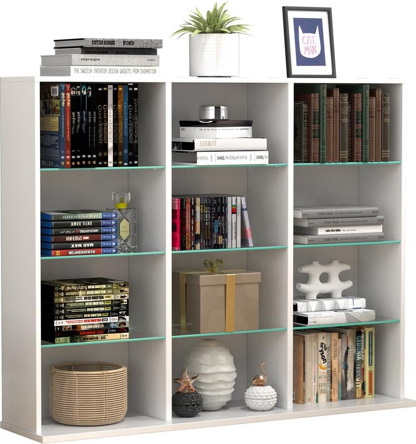 Vcm Houten CD DVD plank Boekenkast Kamerverdeler Decoratieve plank Glas Zilas L Houten CD DVD plank Boekenkast Kamerverdeler Decoratieve plank Glas Zilas L