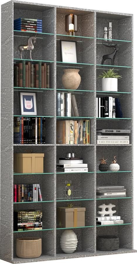Vcm Houten CD DVD plank Boekenkast Kamerverdeler Decoratieve plank Glas Zilas XL Houten CD DVD plank Boekenkast Kamerverdeler Decoratieve plank Glas Zilas XL