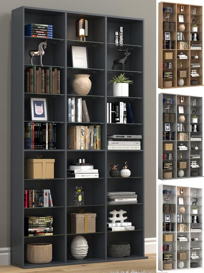 Vcm Houten CD DVD plank Boekenkast Kamerverdeler Decoratieve plank Glas Zilas XL Houten CD DVD plank Boekenkast Kamerverdeler Decoratieve plank Glas Zilas XL