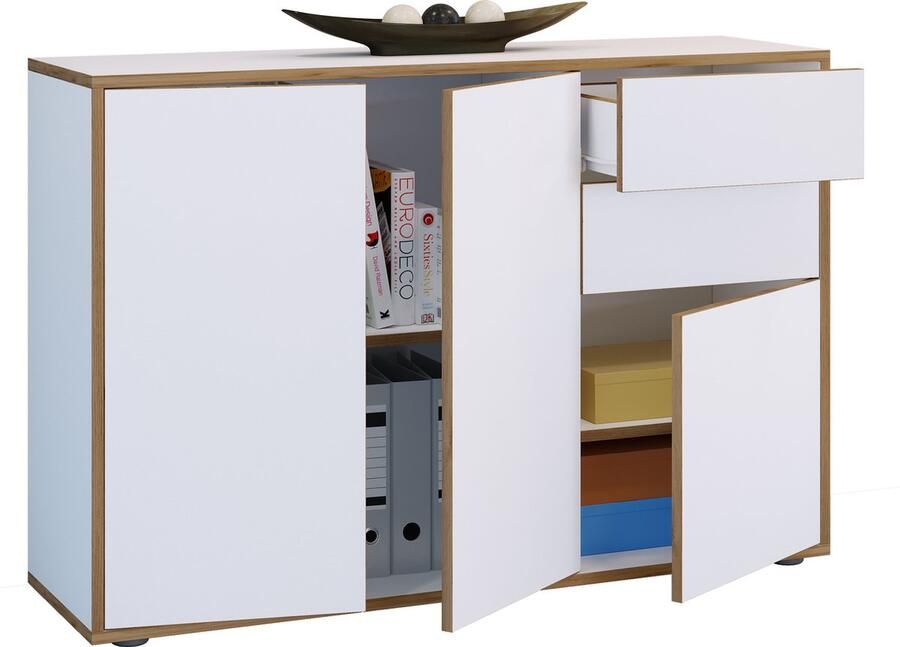 Vcm Houten ladekast dressoir highboard dressoirkast kantoormeubilair Salia breedte 110 cm lade draaideuren Houten ladekast dressoir highboard dressoirkast kantoormeubilair Salia breedte 110 cm lade draaideuren