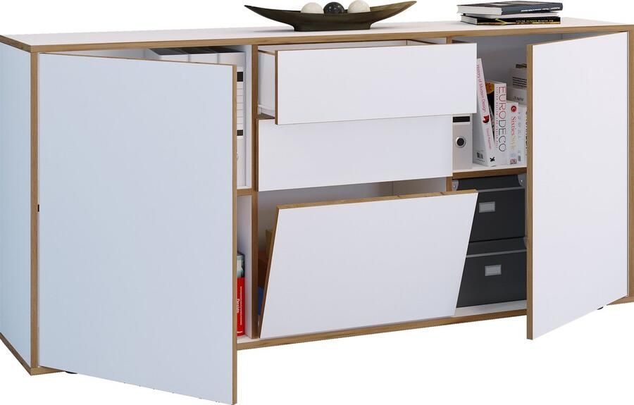 Vcm Houten ladekast dressoir highboard dressoirkast kantoormeubilair Salia breedte 160 cm lade draaideuren Houten ladekast dressoir highboard dressoirkast kantoormeubilair Salia breedte 160 cm lade draaideuren