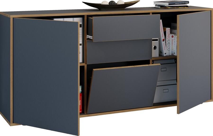 Vcm Houten ladekast dressoir highboard dressoirkast kantoormeubilair Salia breedte 160 cm lade draaideuren Houten ladekast dressoir highboard dressoirkast kantoormeubilair Salia breedte 160 cm lade draaideuren