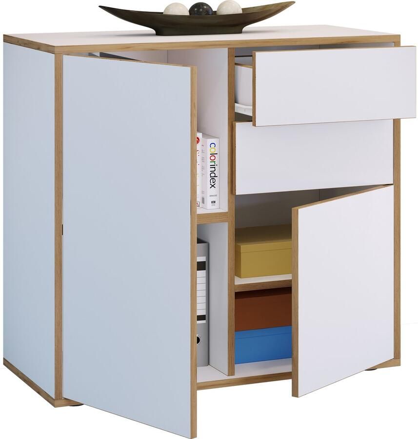 Vcm Houten ladekast dressoir highboard dressoirkast kantoormeubilair Salia breedte 80 cm lade draaideuren Houten ladekast dressoir highboard dressoirkast kantoormeubilair Salia breedte 80 cm lade draaideuren
