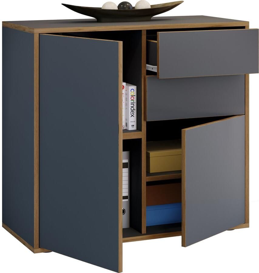 Vcm Houten ladekast dressoir highboard dressoirkast kantoormeubilair Salia breedte 80 cm lade draaideuren Houten ladekast dressoir highboard dressoirkast kantoormeubilair Salia breedte 80 cm lade draaideuren