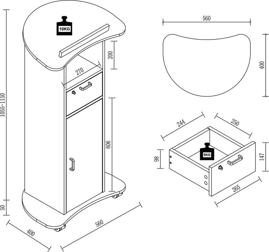 Vcm Houten Staand Bureau Lessenaar Mobiele Staande Tafel Rolbare Wielen Lade Redola Deur Houten Staand Bureau Lessenaar Mobiele Staande Tafel Rolbare Wielen Lade Redola Deur - Foto 2