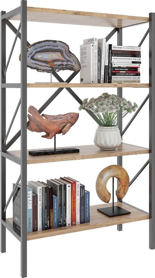 Vcm Houten Metalen Opbergrek Boekenplank Deco Boekenrek Insasi 4 Houten Metalen Opbergrek Boekenplank Deco Boekenrek Insasi 4