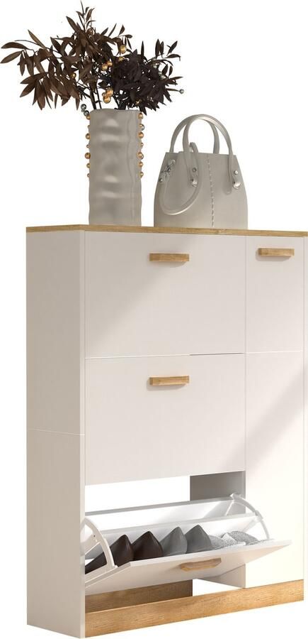 Vcm Houten plank Kipper schoenenrek Schoenenkast Schoenenkipper 3 kleppen 1 draaideur Halom L Houten plank Kipper schoenenrek Schoenenkast Schoenenkipper 3 kleppen 1 draaideur Halom L