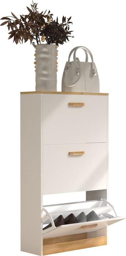 Vcm Houten plank Kipper schoenenrek Schoenenkast Schoenenkipper 3 kleppen Halom M Houten plank Kipper schoenenrek Schoenenkast Schoenenkipper 3 kleppen Halom M