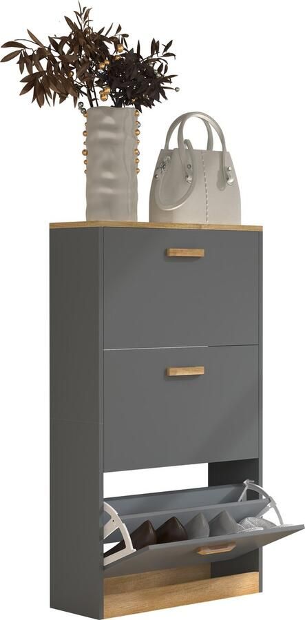 Vcm Houten plank Kipper schoenenrek Schoenenkast Schoenenkipper 3 kleppen Halom M Houten plank Kipper schoenenrek Schoenenkast Schoenenkipper 3 kleppen Halom M