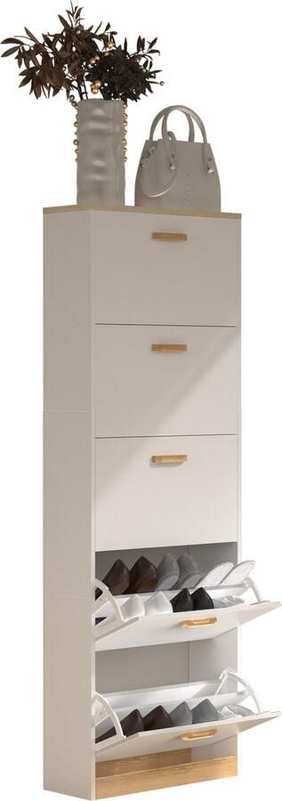 Vcm Houten plank Kipper schoenenrek Schoenenkast Schoenenkipper 5 kleppen Halom XL Houten plank Kipper schoenenrek Schoenenkast Schoenenkipper 5 kleppen Halom XL