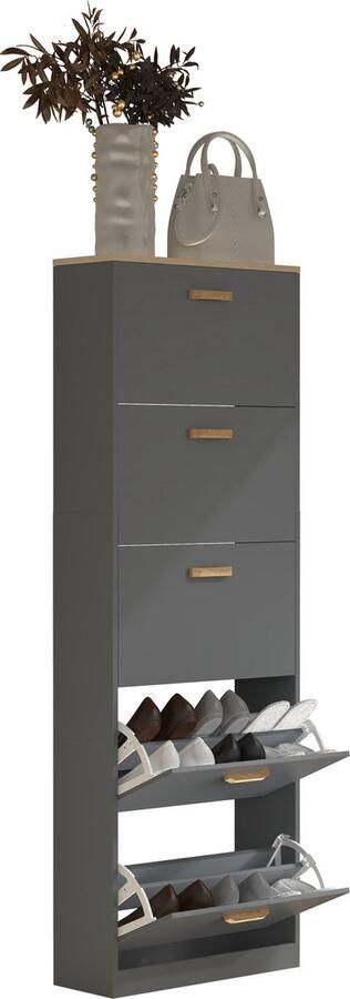 Vcm Houten plank Kipper schoenenrek Schoenenkast Schoenenkipper 5 kleppen Halom XL Houten plank Kipper schoenenrek Schoenenkast Schoenenkipper 5 kleppen Halom XL