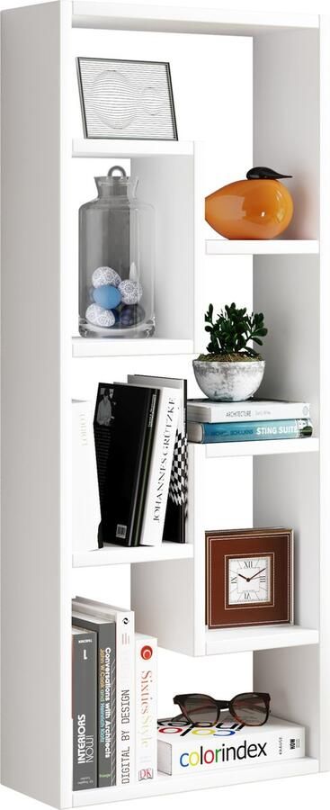 Vcm Houten vrijstaande boekenplank Medialijst Opbergruimte Ruimteverdeler Decoratieve plank Vilo Houten vrijstaande boekenplank Medialijst Opbergruimte Ruimteverdeler Decoratieve plank Vilo