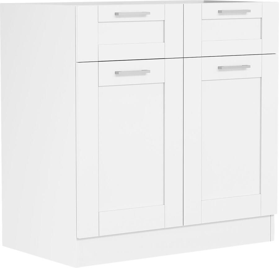 Vcm Küchenschrank Maße ca. H. 82 x B. 80 x. T. 46 cm Unterschrank mit zwei Drehtüren und zwei Schubladen im Landhaus Stil Küchenmöbel – Colura