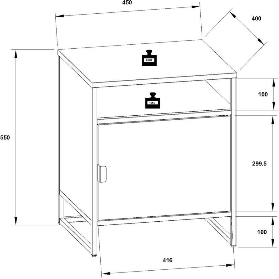Vcm Metalen nachtkastje Bijzettafel Draaideur Console Nachtkastje Flokas L Metalen nachtkastje Bijzettafel Draaideur Console Nachtkastje Flokas L