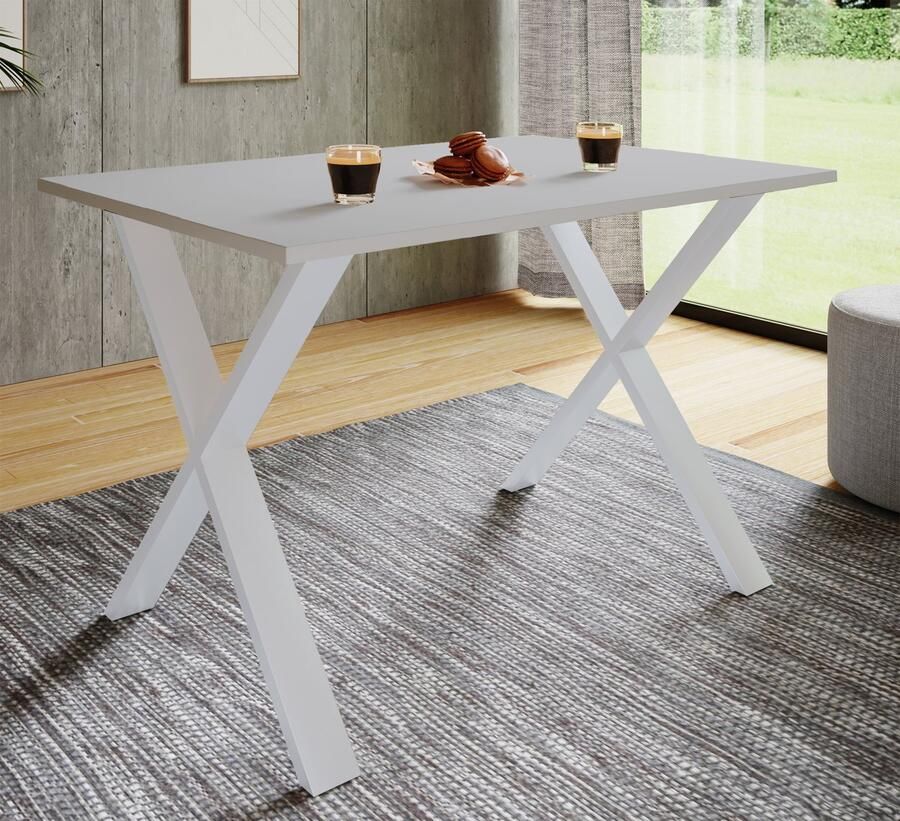 Vcm Premium Holz Esstisch H. 76 x B. 140 x T. 50 cm Küchentisch Speisetisch Tisch Xona X Weiß