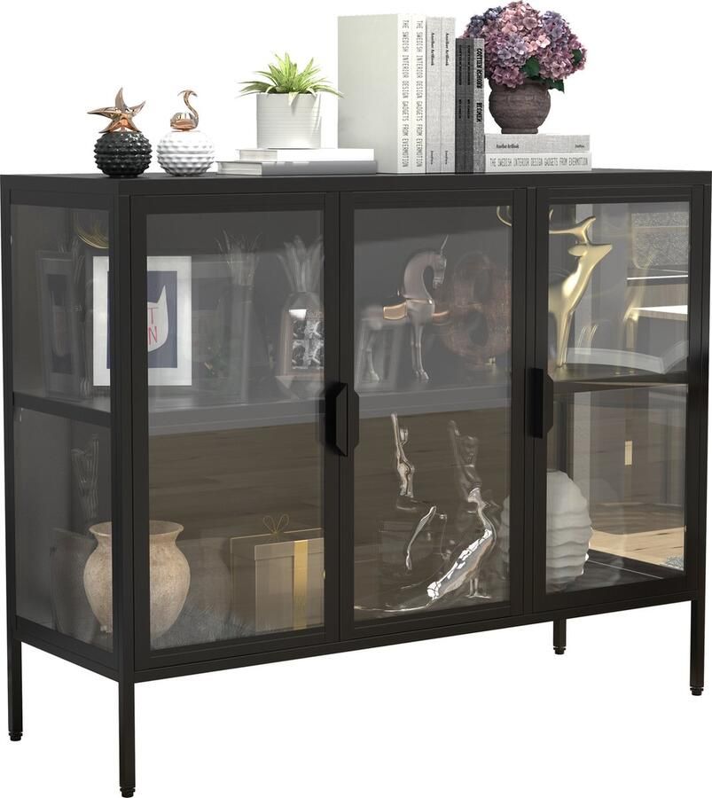 Vcm stalen vitrinekast glazen vitrinekast dressoir ladekast highboard vrijstaande vitrinekast 80x100x35 Floka L stalen vitrinekast glazen vitrinekast dressoir ladekast highboard vrijstaande vitrinekast 80x100x35 Floka L