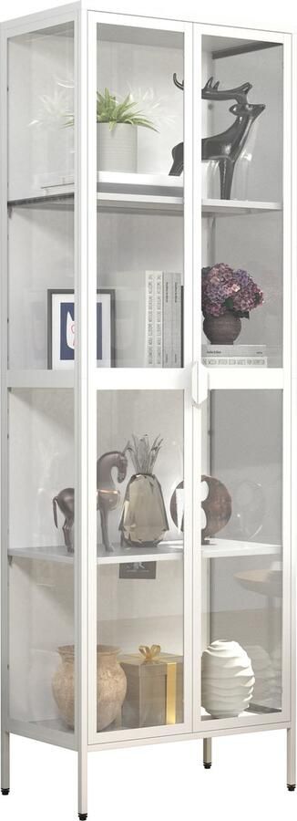 Vcm Glasvitrine stehend Vitrine Glas mit ESG-Sicherheitsglas| Maße ca. H. 180 x B. 60 x T. 35 cm Standvitrine Glas Modern und platzsparend Glas Vitrinenschrank – Floka XXL