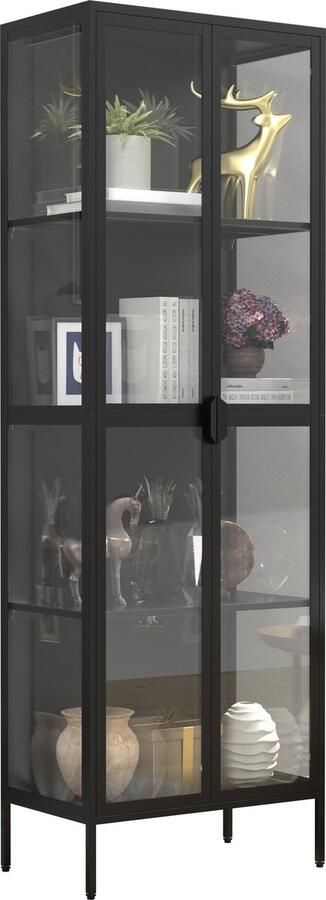 Vcm Glasvitrine stehend Vitrine Glas mit ESG-Sicherheitsglas| Maße ca. H. 180 x B. 60 x T. 35 cm Standvitrine Glas Modern und platzsparend Glas Vitrinenschrank – Floka XXL