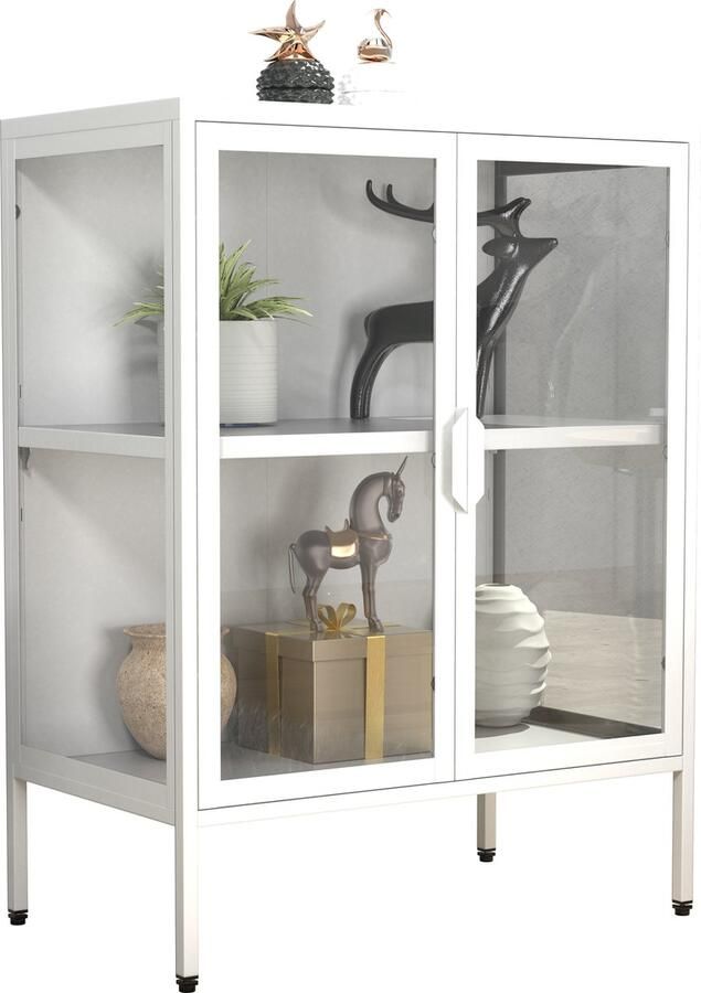 Vcm Glasvitrine stehend Vitrine Glas mit ESG-Sicherheitsglas| Maße ca. H. 80 x B. 60 x T. 35 cm Standvitrine Glas Modern und platzsparend Glas Vitrinenschrank – Floka S