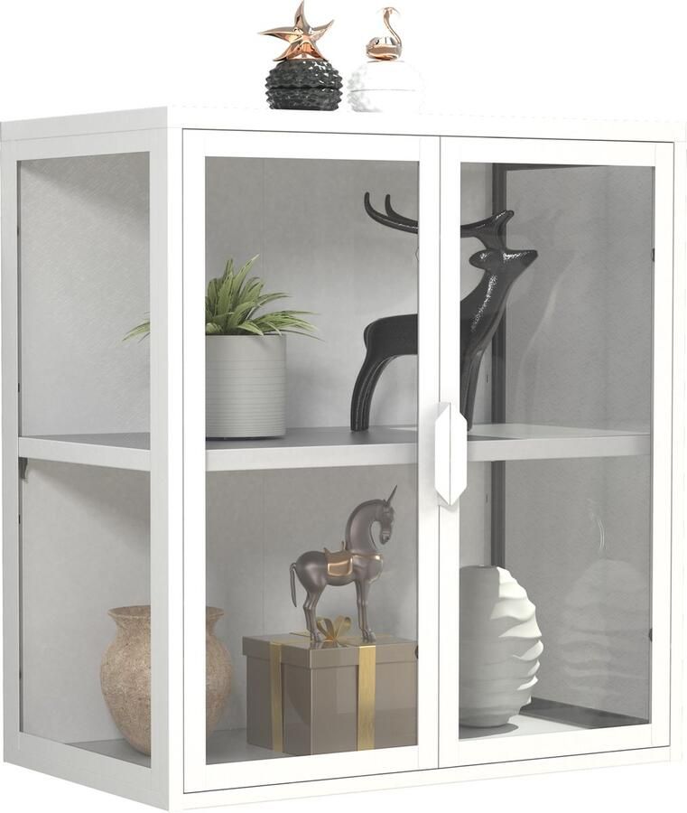 Vcm Glasvitrine hängend Vitrine Glas mit ESG-Sicherheitsglas| Maße ca. H. 65x60x35 cm Hängevitrine Glas Modern und platzsparend Glas Vitrinenschrank Flokas S