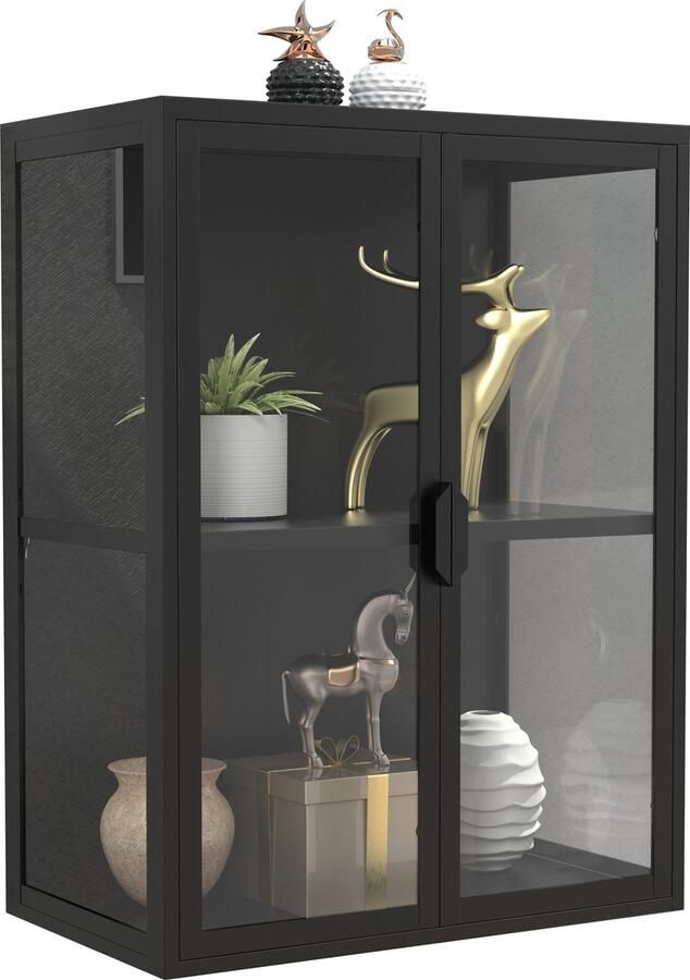 Vcm Glasvitrine hängend Vitrine Glas mit ESG-Sicherheitsglas| Maße ca. H. 80 x B. 60 x T. 35 cm Hängevitrine Glas Modern und platzsparend Glas Vitrinenschrank Flokas M