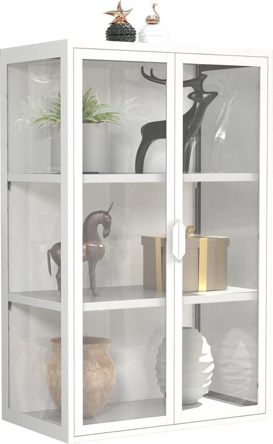 Vcm Glasvitrine hängend Vitrine Glas mit ESG-Sicherheitsglas| Maße ca. 95 x B. 60 x T. 35 cm Hängevitrine Glas Modern und platzsparend Glas Vitrinenschrank Flokas L
