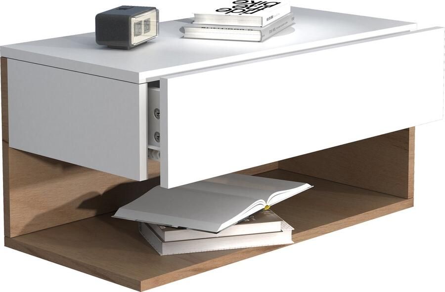 Vcm zwarte nachtkastje voor slaapkamer groot nachtkastje met lades voor slaapkamer nachtkastje met lades nachtkastjes Houten wandlade nachtkastje wandplank lade console nachtkastje Usal XL 60 cm - Foto 4