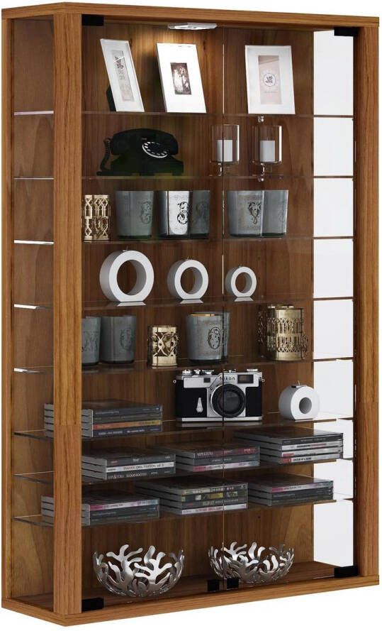 Vcm Vitrinekast wandvitrine Vitrosa Mini donkerbruin noten kleur