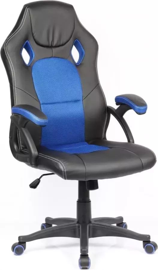 VDD Bureaustoel gamestoel Thomas racing gaming stijl hoogte verstelbaar zwart blauw