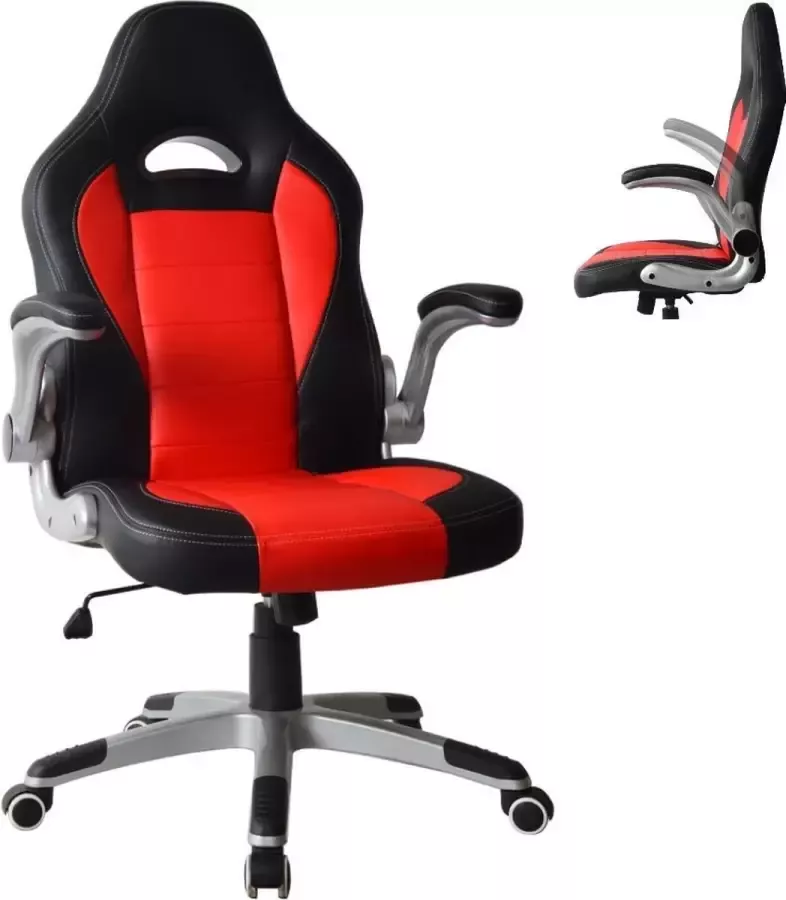 VDD Gaming Bureaustoel Thomas gamestoel inklapbare armleuning ergonomisch rood zwart - Foto 1