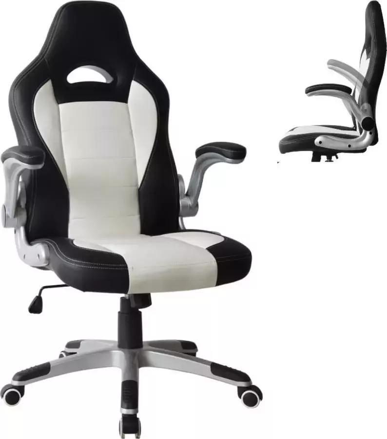 VDD Gaming Bureaustoel Thomas gamestoel inklapbare armleuning ergonomisch wit zwart - Foto 1