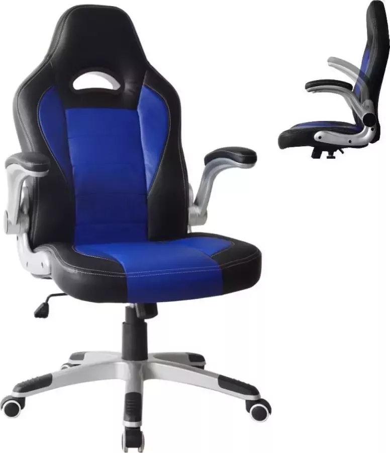 VDD Gaming Gamestoel Thomas bureaustoel inklapbare armleuning ergonomisch blauw zwart