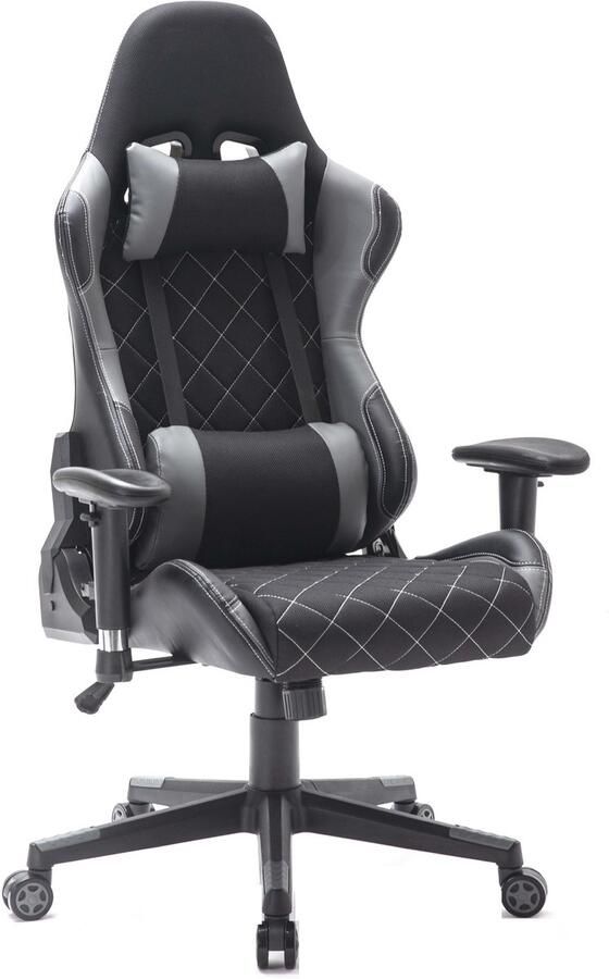 VDD Gaming Gamestoel Classic bureaustoel met voetensteun stof bekleding zwart grijs