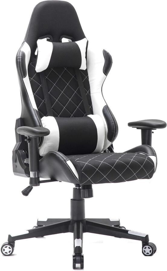 VDD Gaming Gamestoel Classic bureaustoel – voetensteun stof bekleding zwart wit