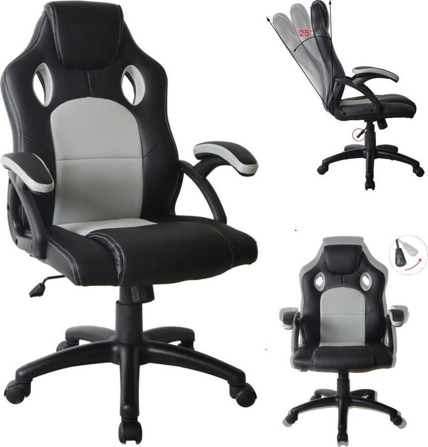 VDD Gaming Gamestoel Wouter junior bureaustoel racing gaming stijl hoogte verstelbaar zwart grijs