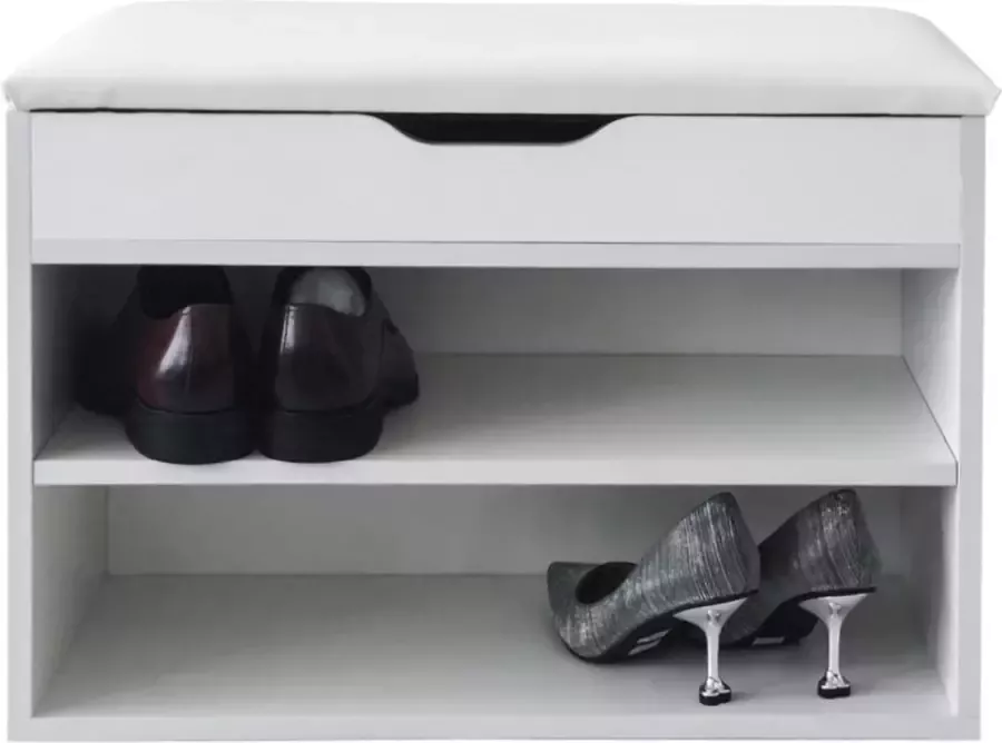 VDD Halbankje met schoenen opbergvakken schoenenbankje met zitkussen wit