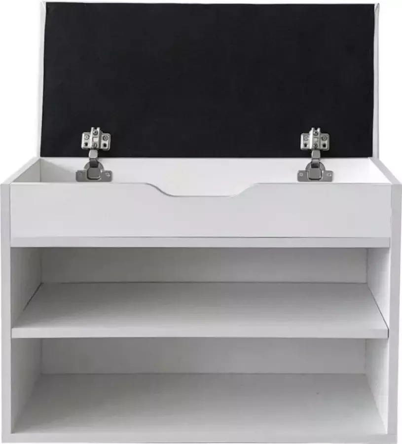 VDD Halbankje met schoenen opbergvakken schoenenrek met zitkussen wit