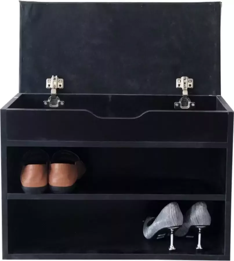 VDD Halbankje met schoenen opbergvakken schoenenrek met zitkussen zwart