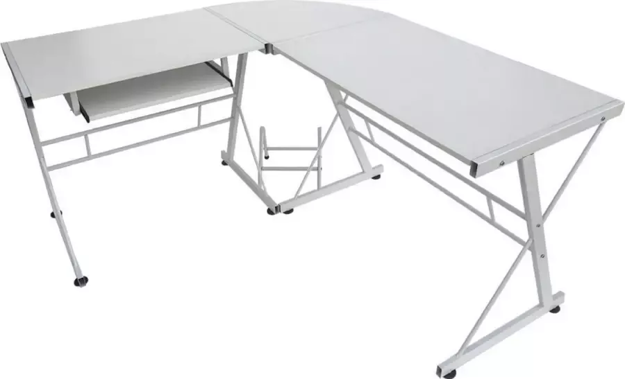 VDD Hoekbureau computertafel L vormige hoek tafel toetsenbord en desktop houder wit