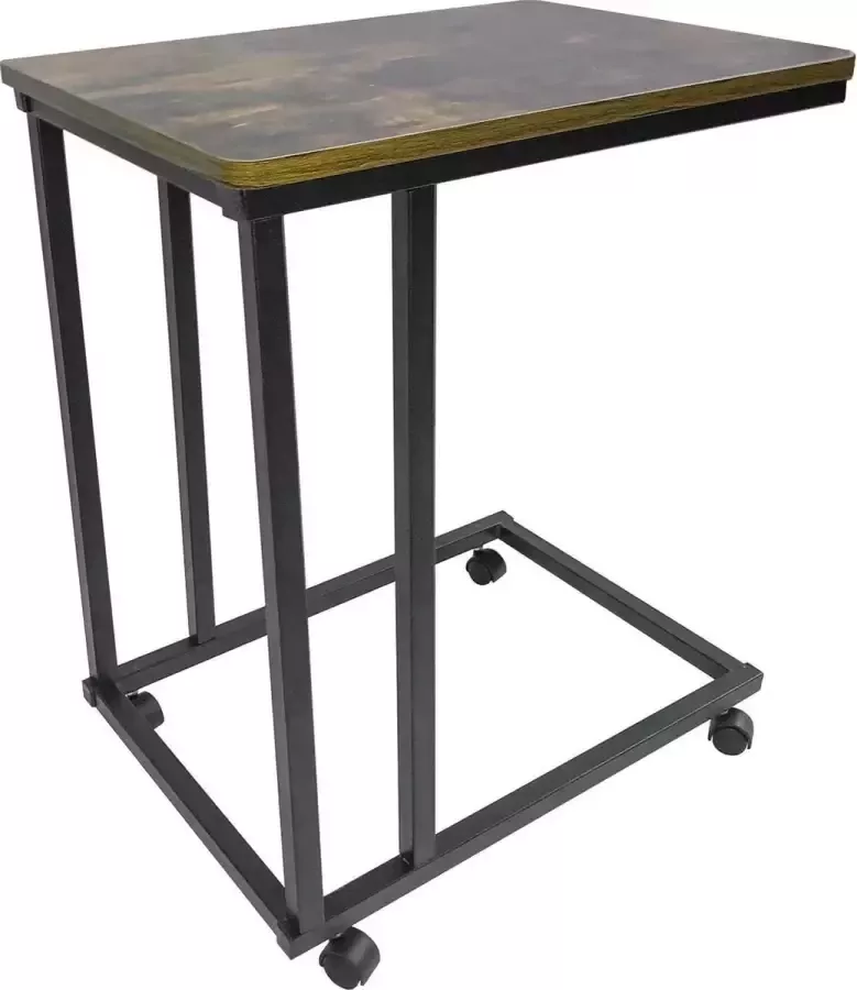 VDD Industrial Vintage Design Bijzettafel laptoptafel Stoer verrijdbaar op wieltjes industrieel vintage zwart