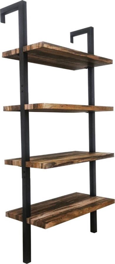 VDD Industrial Vintage Design Wandkast wandrek ladder Stoer metaal hout industrieel design open boekenkast 152 cm hoog zwart