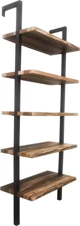 VDD Industrial Vintage Design Wandkast wandrek ladder Stoer metaal hout industrieel design open boekenkast 152 cm hoog zwart