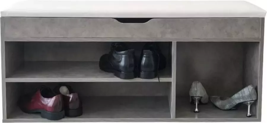 Inloggegevens Londen zeil VDD Schoenenkast hal bankje met opbergruimte schoenenrek met zitkussen  grijs beton look - Meubels.com
