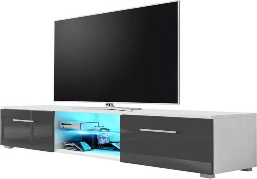 VDD TV meubel dressoir Edit met LED verlichting body wit front hoogglans grijs