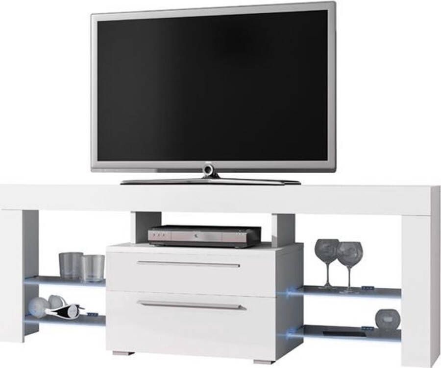 VDD TV meubel TV dressoir Navia high design LED verlichting body wit mat front lades hoogglans wit