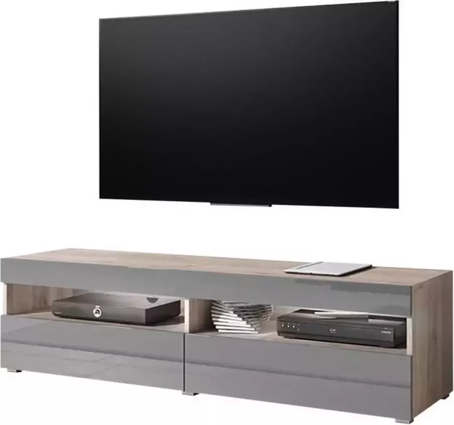 VDD TV meubel TV kast Kubrick 140 cm body lichtbruin front kleppen grijs