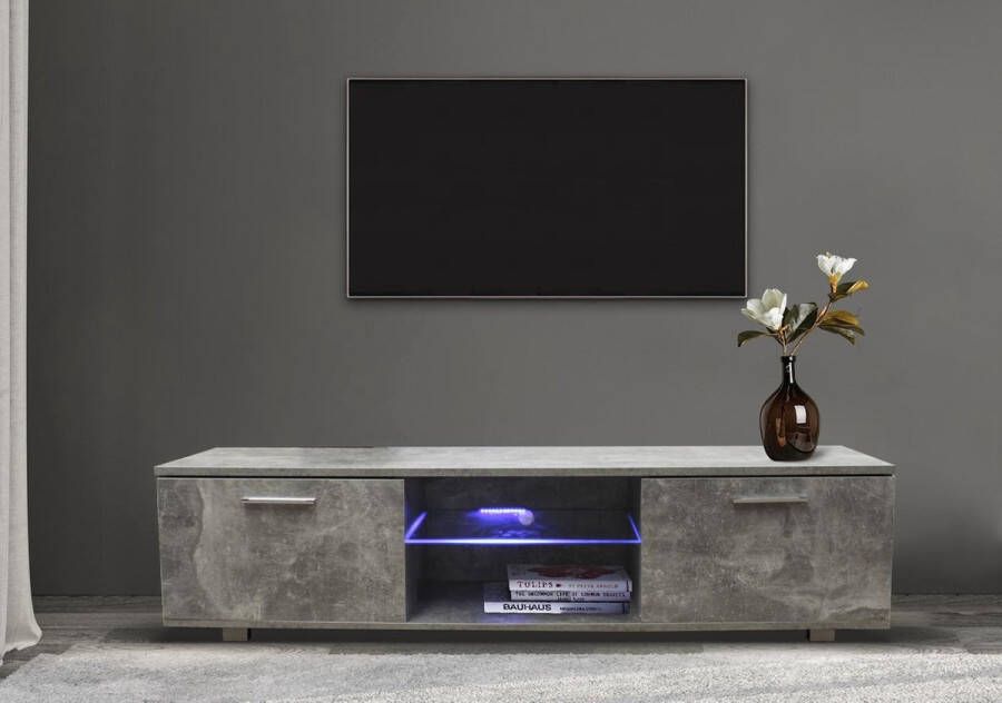 VDD TV meubel TV kast Tenus met LED verlichting industrieel grijs beton design
