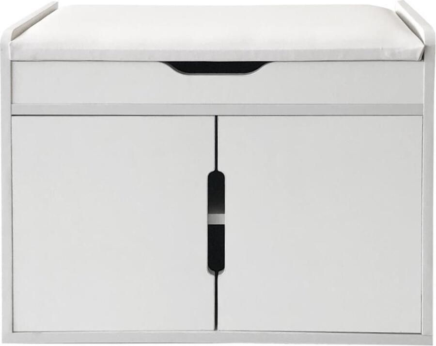 VDD Schoenenkast bankje met opbergruimte halbankje opklapbaar met zitkussen wit