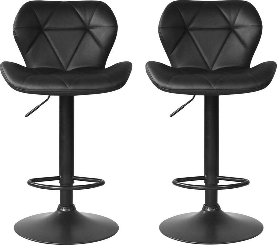 VDD Set van 2 zwarte barstoelen Barkruk met rugleuning In hoogte vestelbare barkrkukken