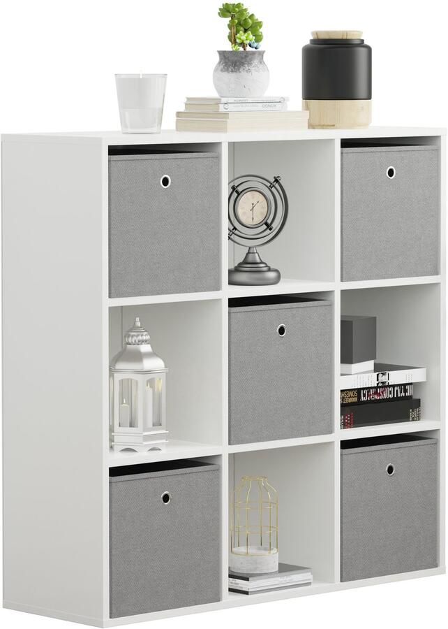 VDD – Vakkenkast incl. 5 opbergdozen – Wandkast – Vakkenkast Wit – Vakken Kast – Wandkastje – Wandkasten – Wandkasten Woonkamer – 9 Vakken – Wit